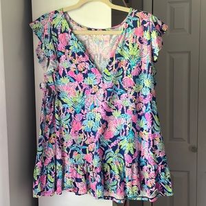 Lilly Pulitzer flutter sleeve top size XL EUC